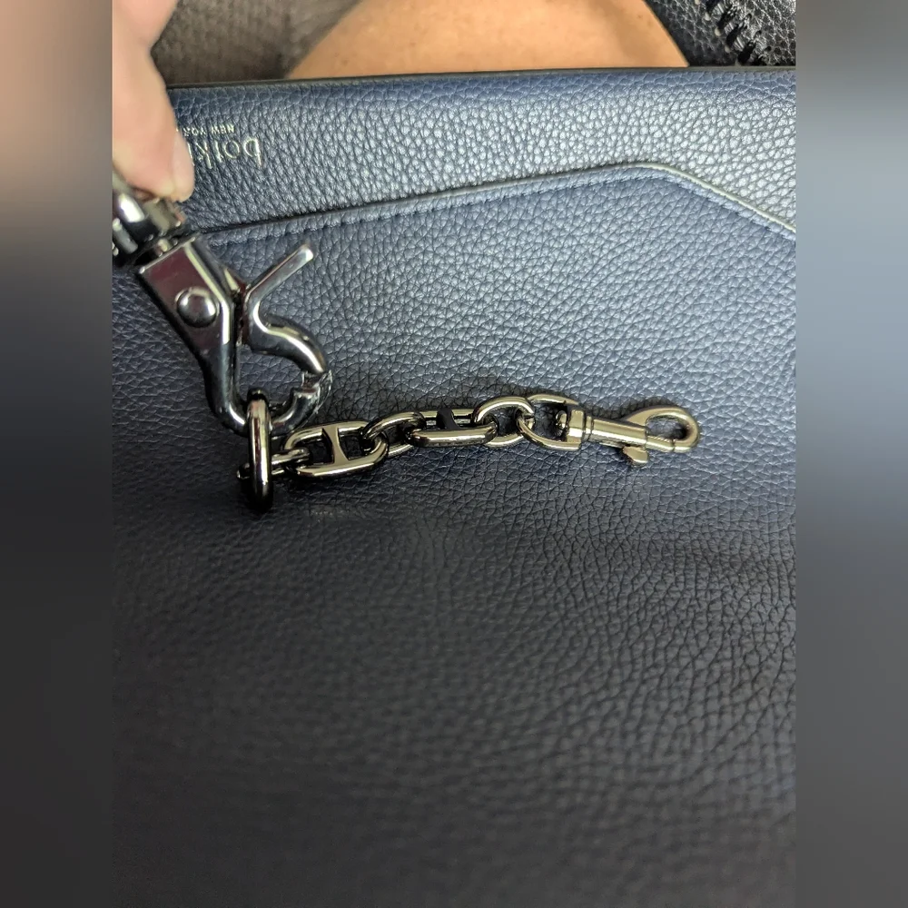 Botkier Blue Leather Shoulder Bag With Adjustable Metal Chain Link Strap.